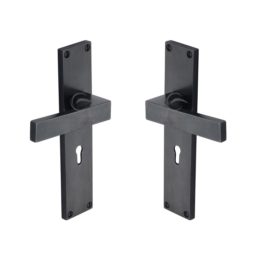 M.Marcus - Rustic Dark Bronze Door Handle Lever Lock Cheswell Design