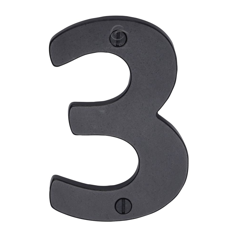 M.Marcus - Rustic Dark Bronze Numeral 3 Screw Fixing 76mm (3")