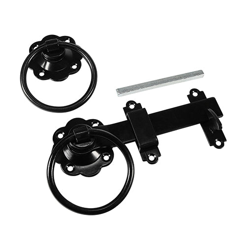 This is an image of Timco - Ring Gate Latch - Plain - Black 6" (1 Each Plain Bag) RGL6BB