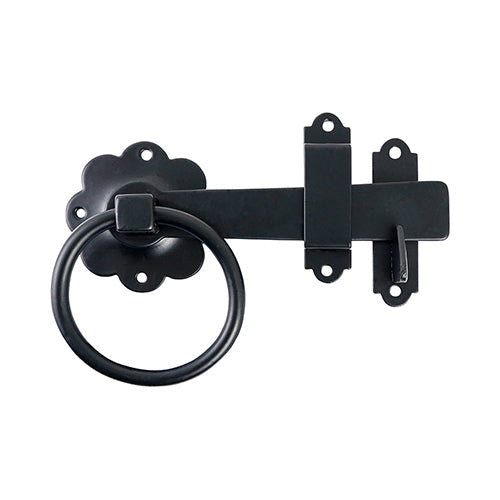 This is an image of Timco - Ring Gate Latch - Plain - Black 6" (1 Each TIMbag) RGL6BP