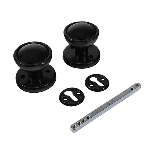 This is an image of Timco - Plastic Rim / Mortice Knob Set - Black 50mm (1 Pairs Plain Bag) RPKSB