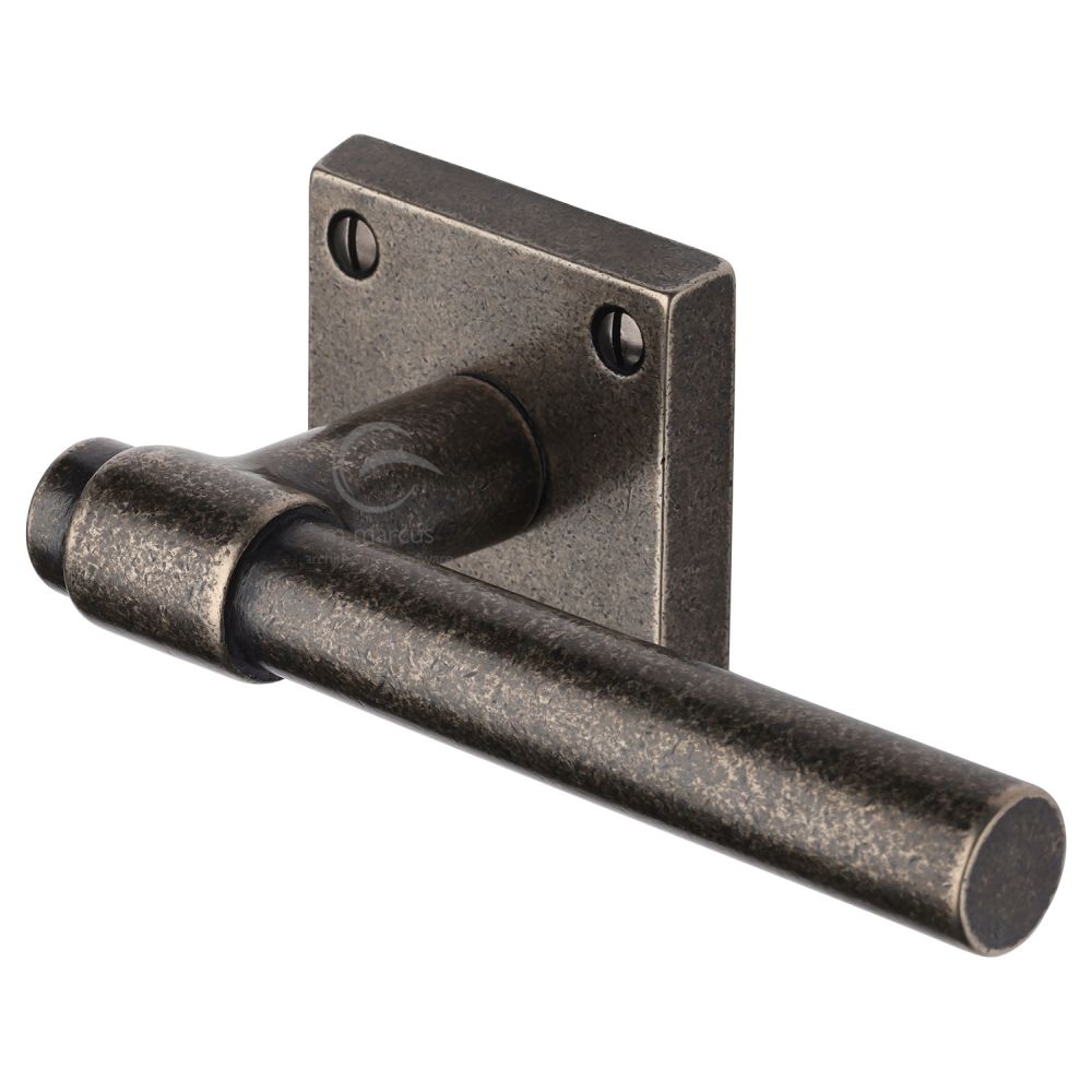 M.Marcus - Rustic Pewter Door Handle Lever Latch on Square Rose Fountain Design