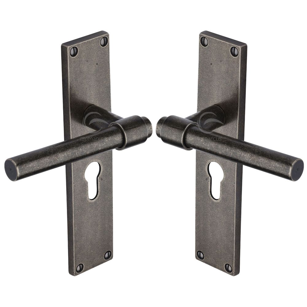 M.Marcus - Rustic Pewter Door Handle Euro Profile Fountain Design