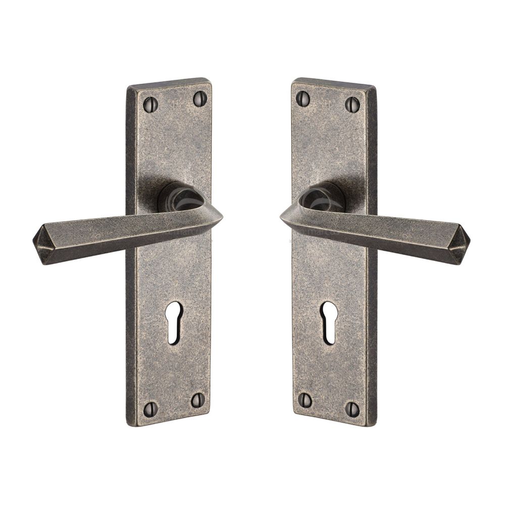 M.Marcus - Rustic Pewter Door Handle Lever Lock Bridgnorth Design