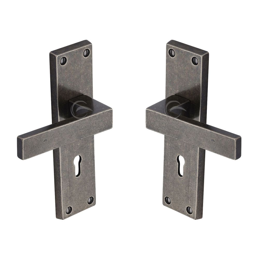 M.Marcus - Rustic Pewter Door Handle Lever Lock Cheswell Design