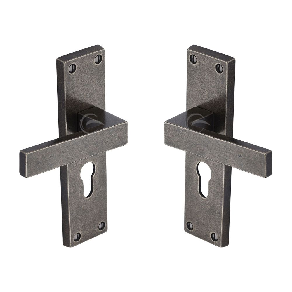 M.Marcus - Rustic Pewter Door Handle Euro Profile Cheswell Design
