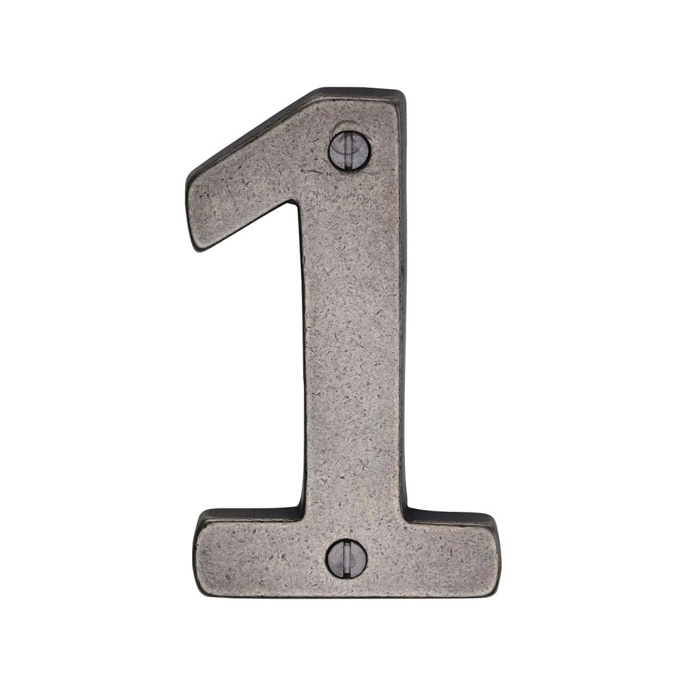 M.Marcus - Rustic Pewter Numeral 1 Screw Fixing 76mm (3")