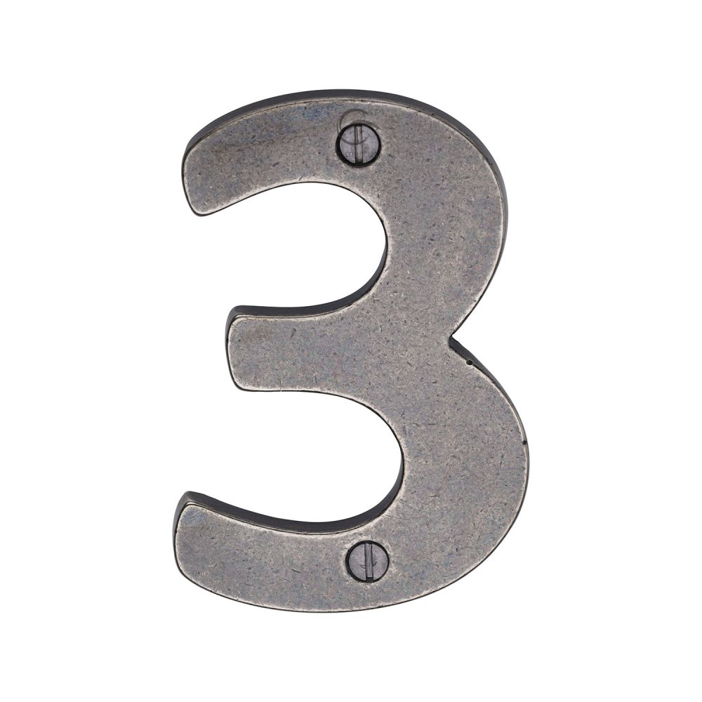 M.Marcus - Rustic Pewter Numeral 3 Screw Fixing 76mm (3")