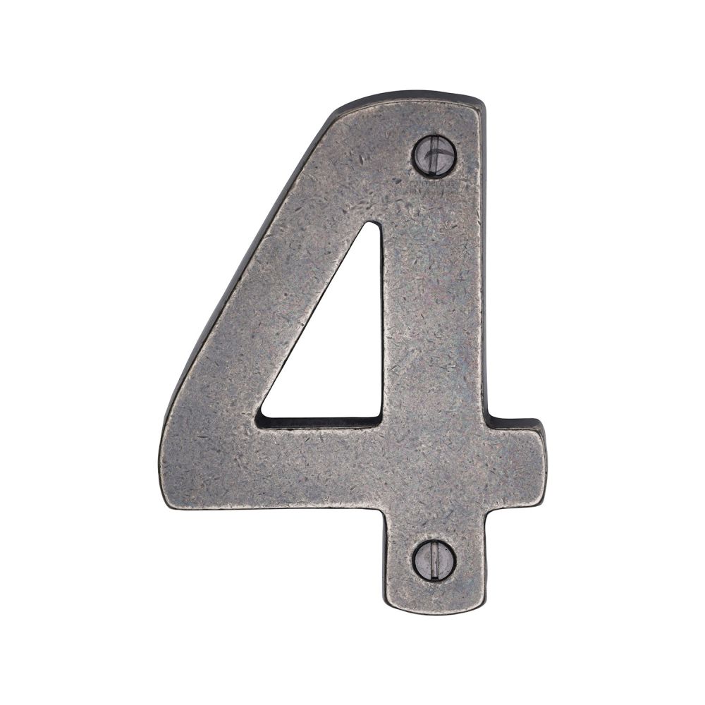 M.Marcus - Rustic Pewter Numeral 4 Screw Fixing 76mm (3")