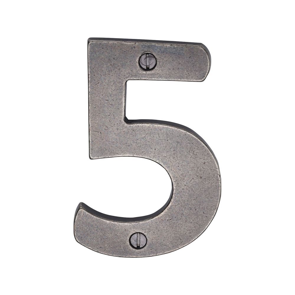 M.Marcus - Rustic Pewter Numeral 5 Screw Fixing 76mm (3")