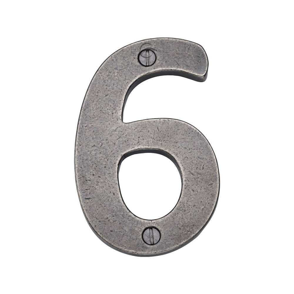 M.Marcus - Rustic Pewter Numeral 6 Screw Fixing 76mm (3")