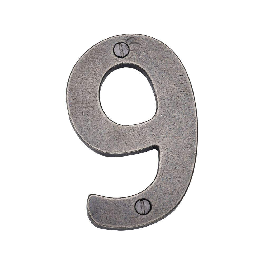 M.Marcus - Rustic Pewter Numeral 9 Screw Fixing 76mm (3")