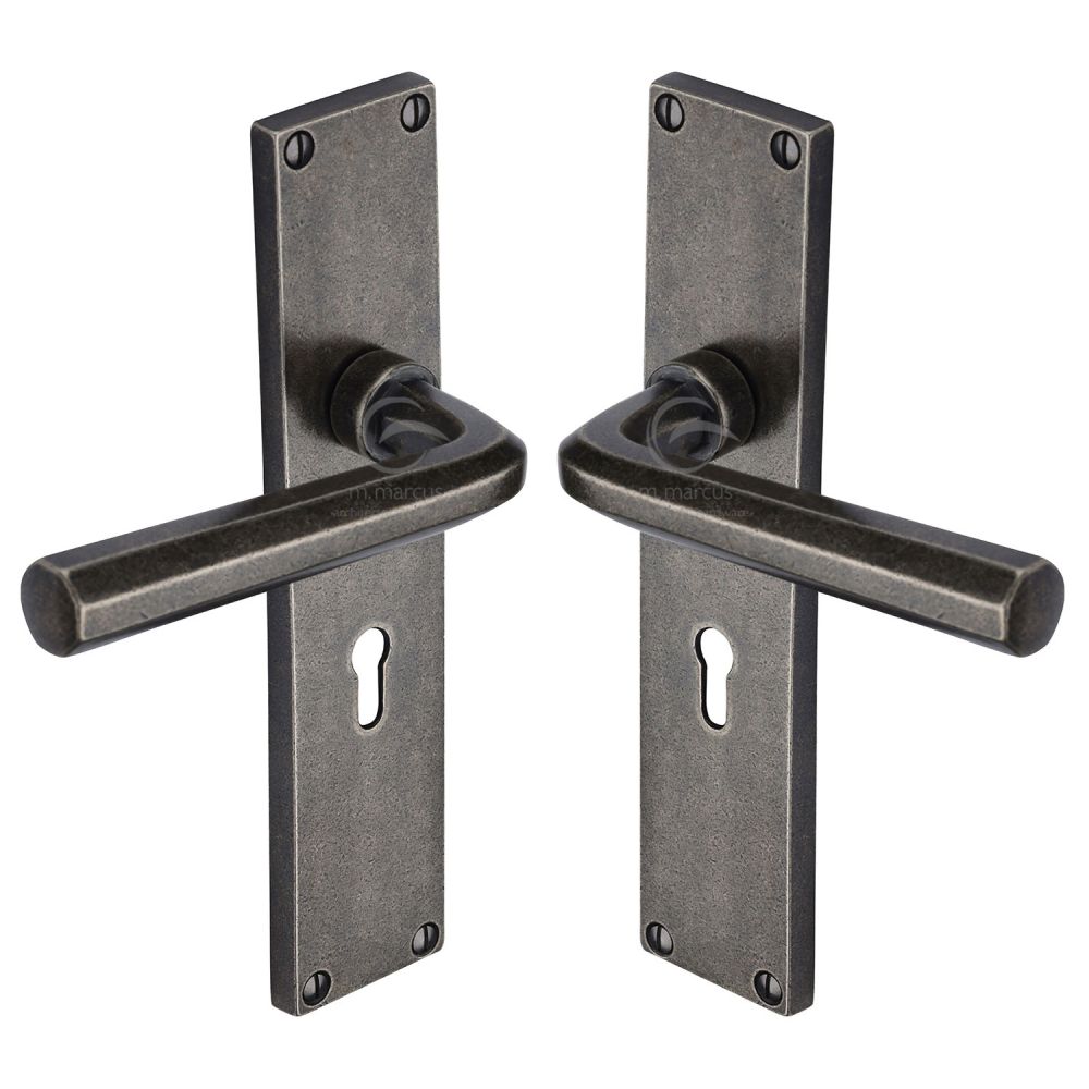 M.Marcus - Rustic Pewter Door Handle Lever Lock Octave Design
