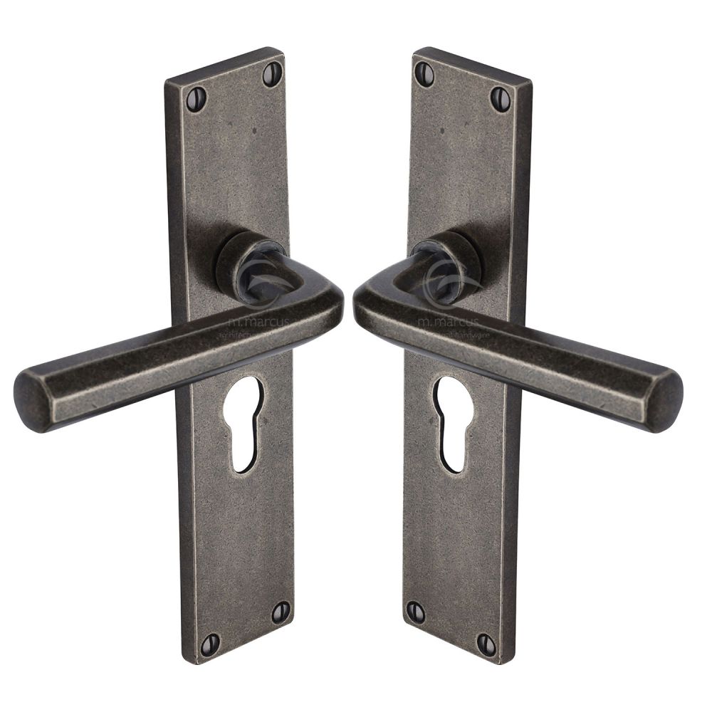 M.Marcus - Rustic Pewter Door Handle Euro Profile Octave Design