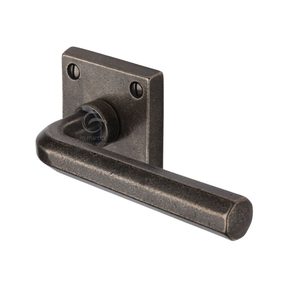 M.Marcus - Rustic Pewter Door Handle Lever Latch on Square Rose Octave Design