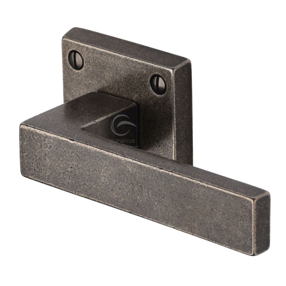 M.Marcus - Rustic Pewter Door Handle Lever Latch on Square Rose Hanwood Design