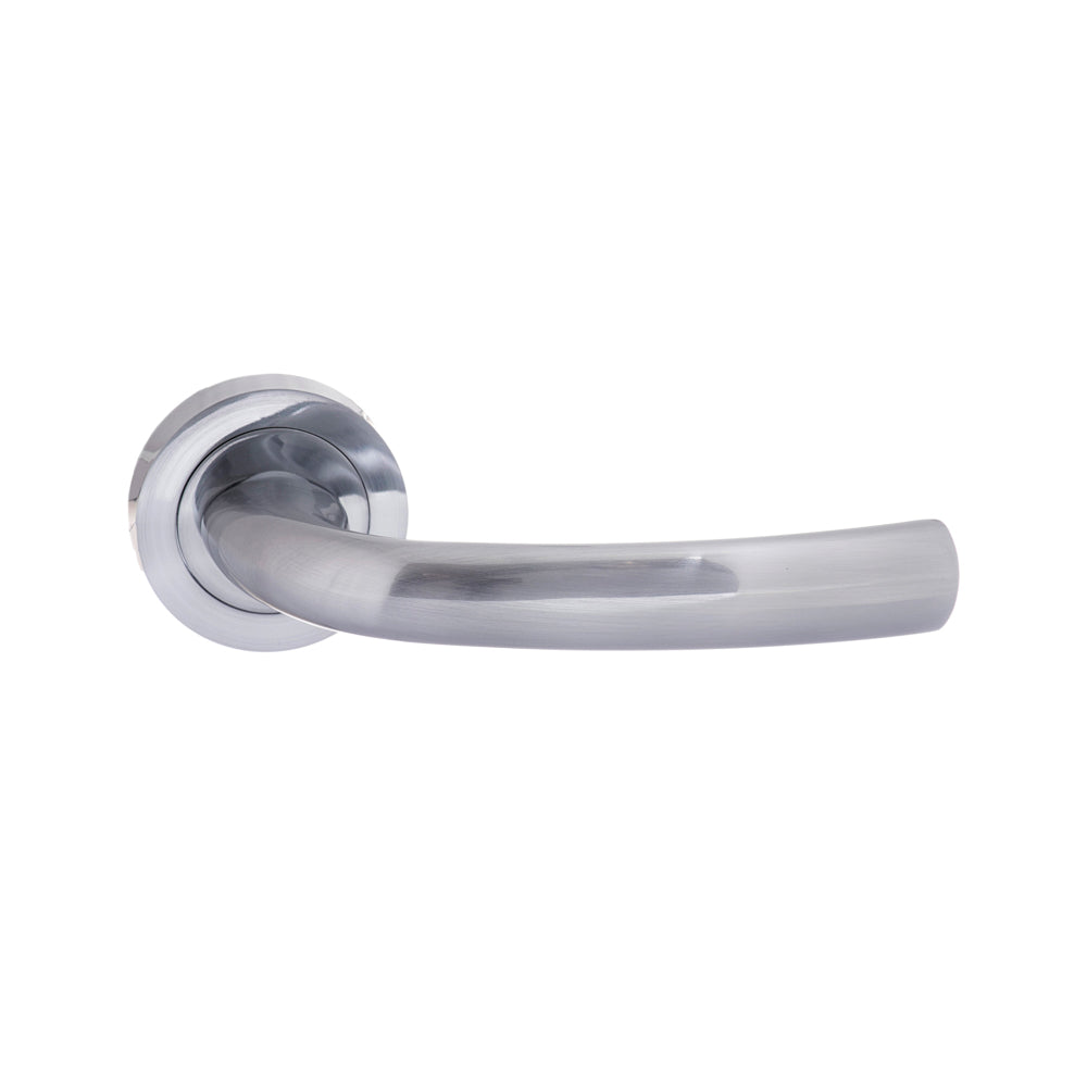 Quality image of STATUS Nevada Lever Door Handle on Round Rose - Satin Chrome | Sku. s21rsc | available from Trade Door Handles.
