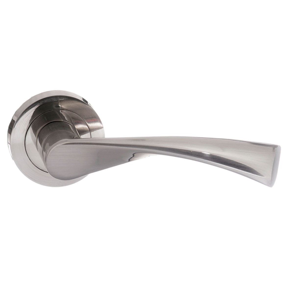Quality image of STATUS Colorado Lever Door Handle on Round Rose - Satin Nickel | Sku. s34rsn | available from Trade Door Handles.