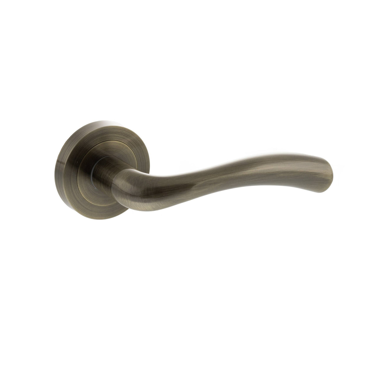 Quality image of STATUS Texas Lever Door Handle on Round Rose - Antique Brass | Sku. s35rab | available from Trade Door Handles.