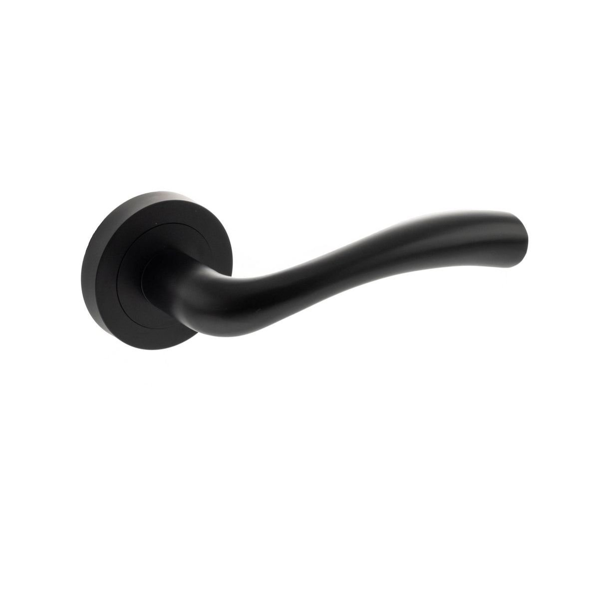 Quality image of STATUS Texas Lever Door Handle on Round Rose - Matt Black | Sku. s35rmb | available from Trade Door Handles.