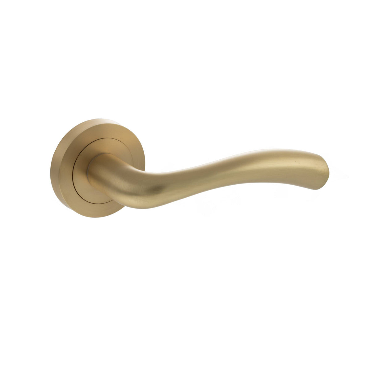 Quality image of STATUS Texas Lever Door Handle on Round Rose - Satin Brass | Sku. s35rsb | available from Trade Door Handles.