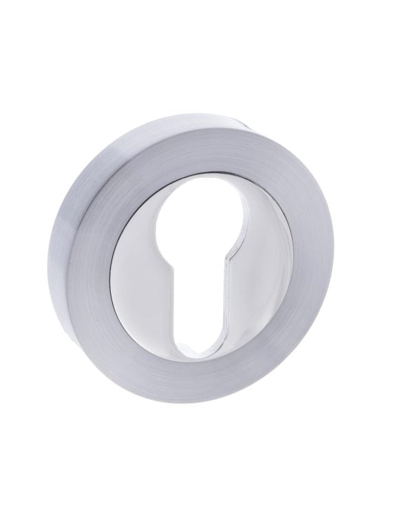 Quality image of Mediterranean Euro Escutcheons on Round Rose - Satin Chrome/Polished Chrome | Sku. mescescpc | available from Trade Door Handles.