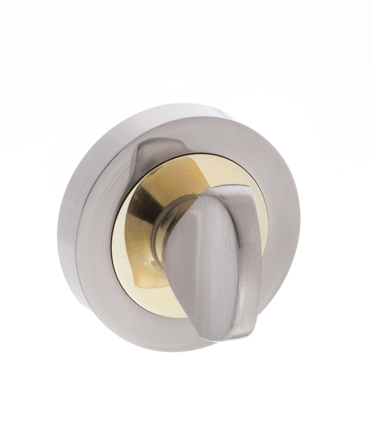 Quality image of STATUS WC Turn and Release on Round Rose - Satin Nickel/Polished Brass | Sku. s3wcrsnbp | available from Trade Door Handles.