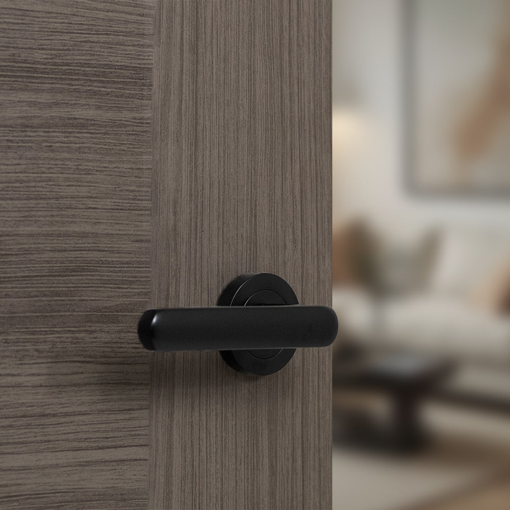 Quality image of STATUS Carolina Door Handle Pack (Latch Set - 2.5" CE Latch, 3" Fire Rated Hinges x3) - Matt Black | Sku. adps42rmb1 | available from Trade Door Handles.