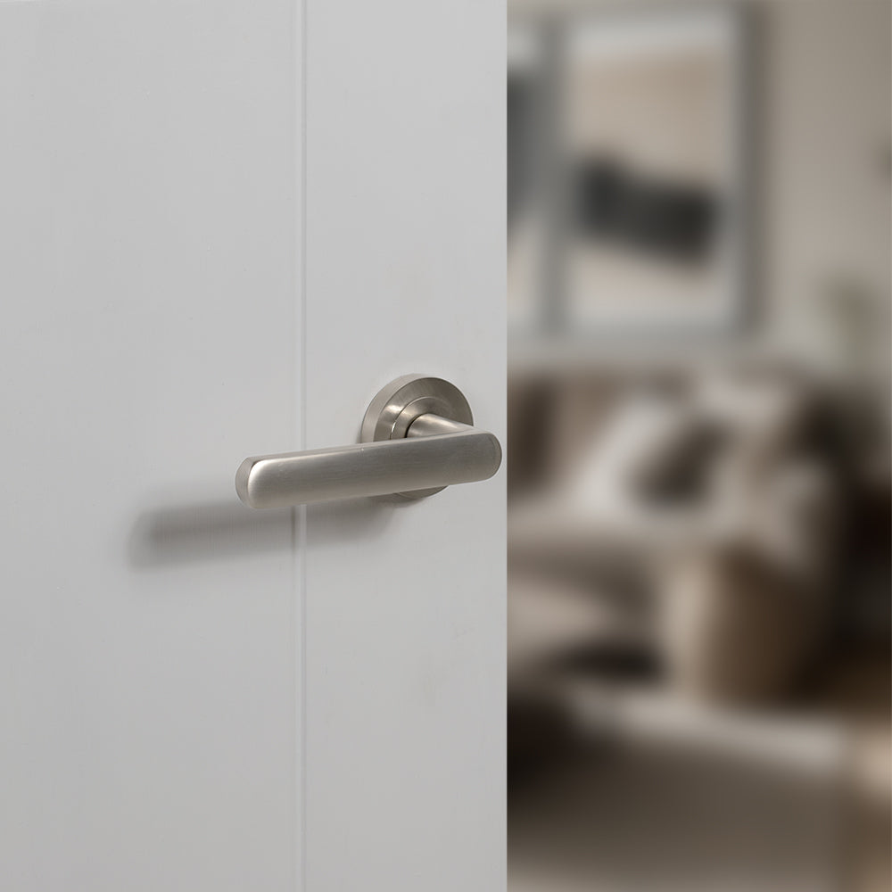 Quality image of STATUS Carolina Door Handle Pack (Latch Set - 3" CE Latch, 3" Fire Rated Hinges x3) - Satin Nickel | Sku. adps42rsn2 | available from Trade Door Handles.