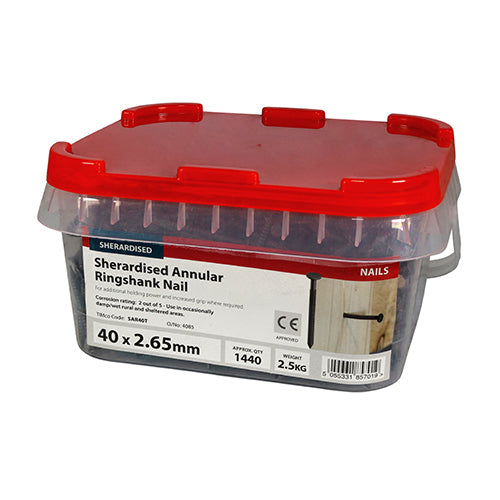 This is an image of Timco - Annular Ringshank Nails - Sherardised 40 x 2.65mm (2.5 Kg TIMtub) SAR40T