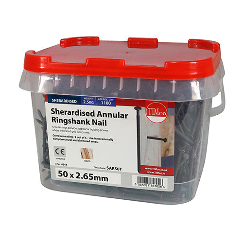 This is an image of Timco - Annular Ringshank Nails - Sherardised 50 x 2.65mm (2.5 Kg TIMtub) SAR50T