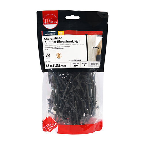 This is an image of Timco - Annular Ringshank Nails - Sherardised 65 x 3.35mm (1 Kg TIMbag) SAR65B