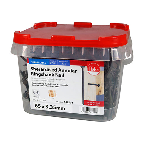 This is an image of Timco - Annular Ringshank Nails - Sherardised 65 x 3.35mm (2.5 Kg TIMtub) SAR65T