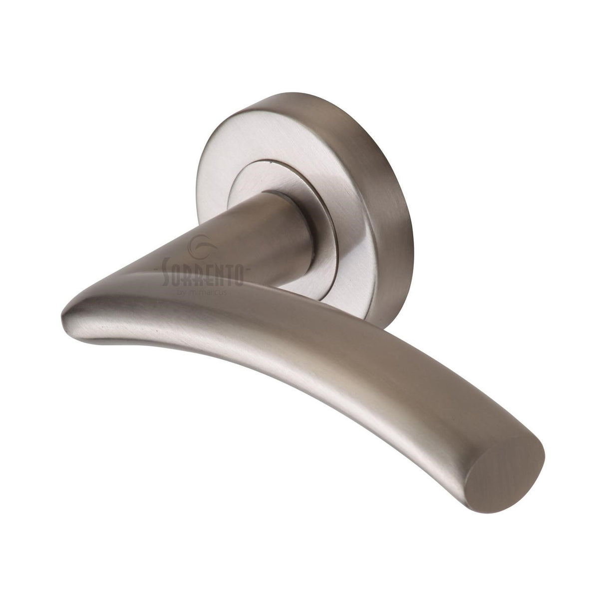 High quality image of the Sorrento Door Handle Lever Latch on Round Rose Tosca Design Satin Nickel on Zinc finish | Sku. SC-4352-SNZ | available to order from Trade Door Handles.