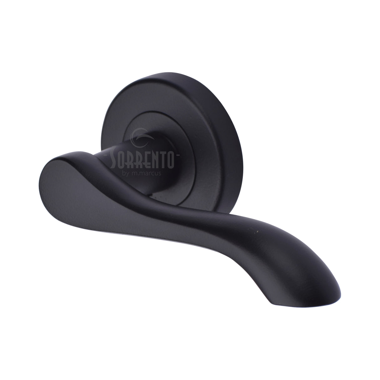High quality image of the Sorrento Door Handle Lever Latch on Round Rose Aurora Design Matt Black finish | Sku. SC-7352-BLK | available to order from Trade Door Handles.