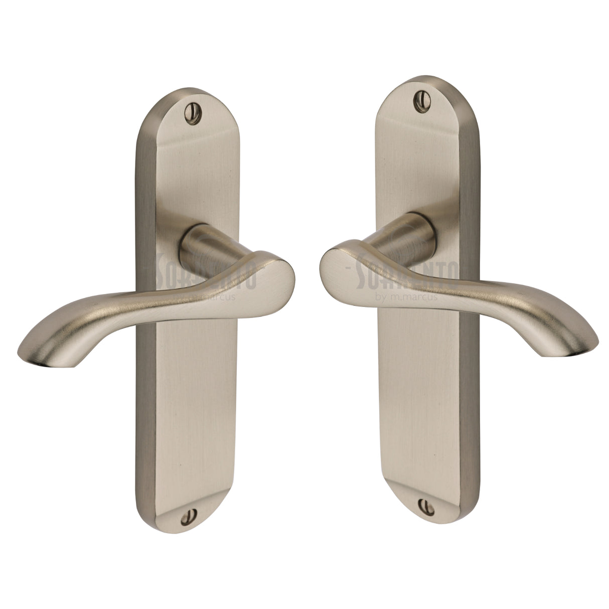 High quality image of the Sorrento Door Handle Lever Latch Aurora Design Satin Nickel on Zinc finish | Sku. SC-7360-SNZ | available to order from Trade Door Handles.