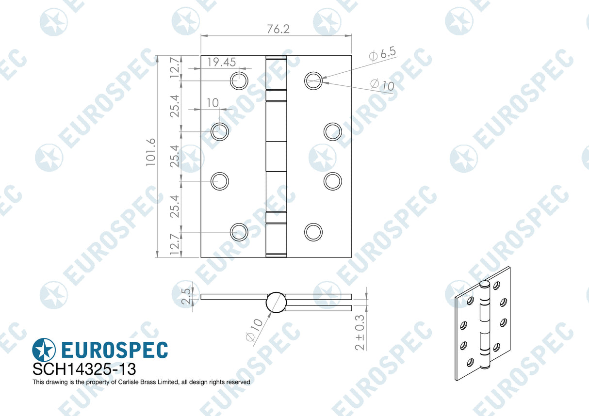 Eurospec - Enduro Grade 13 Slim Knuckle Hinge 102 x 76mm - SSS