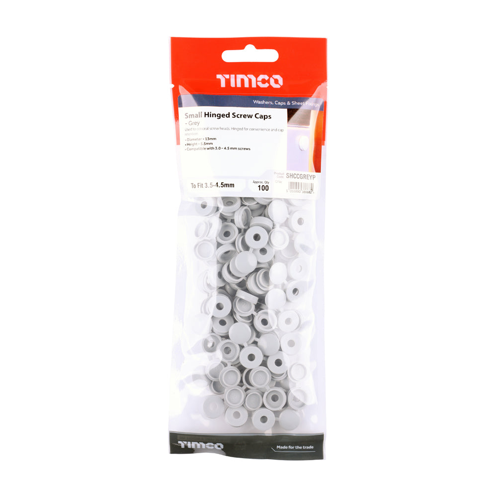 This is an image of Timco - Hinged Screw Caps - Small - Light Grey To fit 3.0 to 4.5 Screw - (100 PCS TIMpac) SHCCGREYP