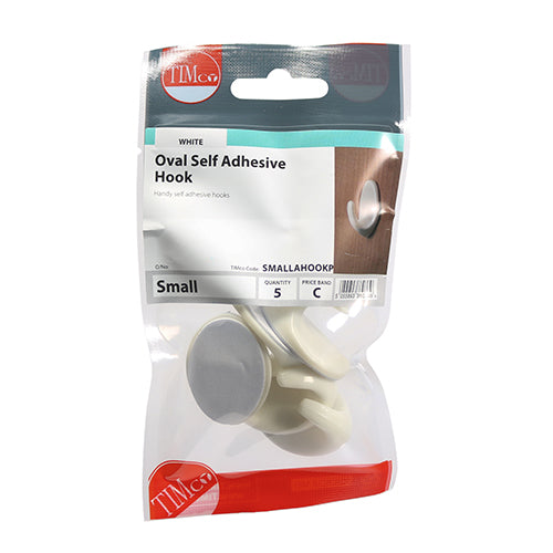 This is an image of Timco - Oval Self-Adhesive Hooks - Small 37.5 x 28.0mm - (5 PCS TIMpac) SMALLAHOOKP