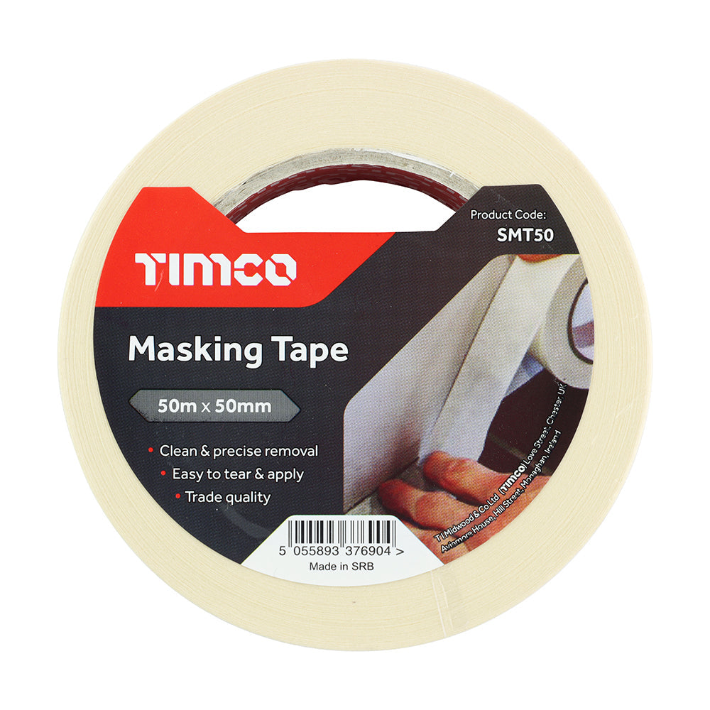 This is an image of Timco - Masking Tape - Cream 50m x 50mm (1 Each Roll) SMT50
