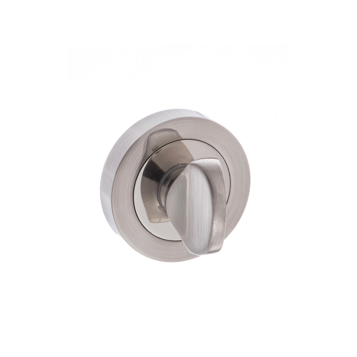 Quality image of Senza Pari WC Turn and Release on Round Rose - Satin Nickel/Polished Nickel | Sku. spmwcsnnp | available from Trade Door Handles.