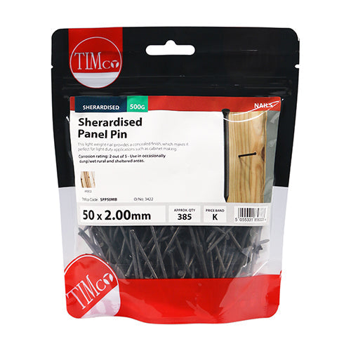 This is an image of Timco - Panel Pins - Sherardised 50 x 2.00mm (0.5 Kg TIMbag) SPP50MB