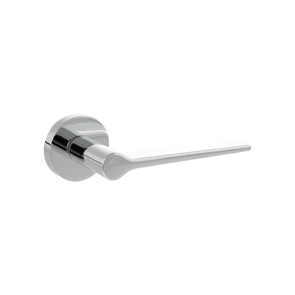 Quality image of Senza Pari Laviano Lever Door Handle on Minimal Round Rose - Polished Chrome | Sku. spr180pc | available from Trade Door Handles.