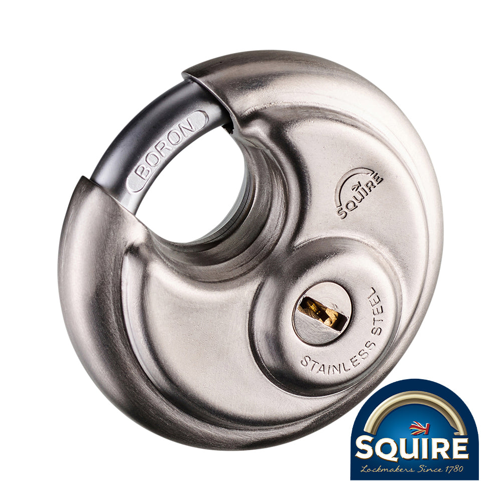 This is an image of Squire - Stainless Steel Disc Padlock - DCL1 70mm (1 Each Blister Pack) SQR701003