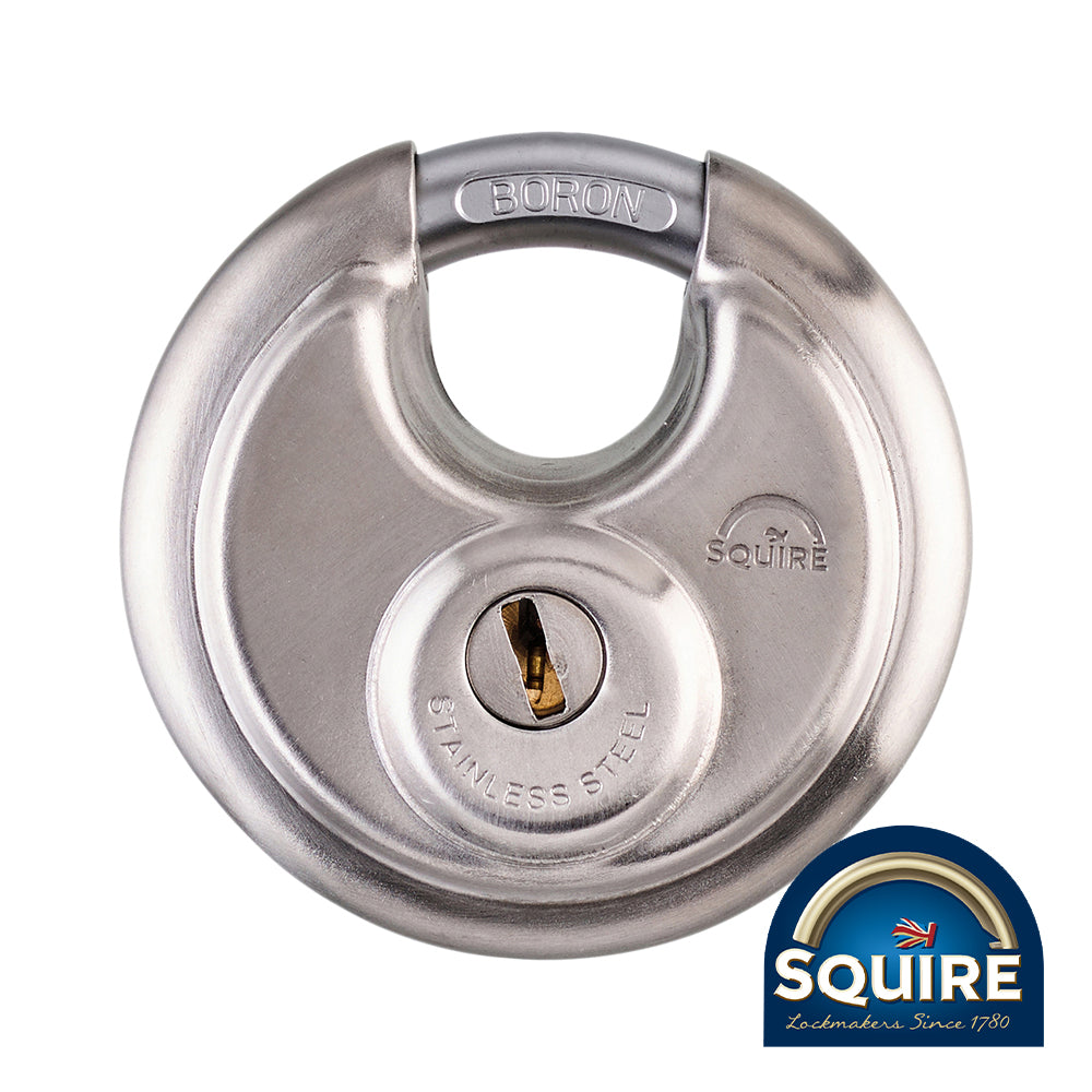This is an image of Squire - Stainless Steel Disc Padlock - DCL1 70mm (1 Each Blister Pack) SQR701003