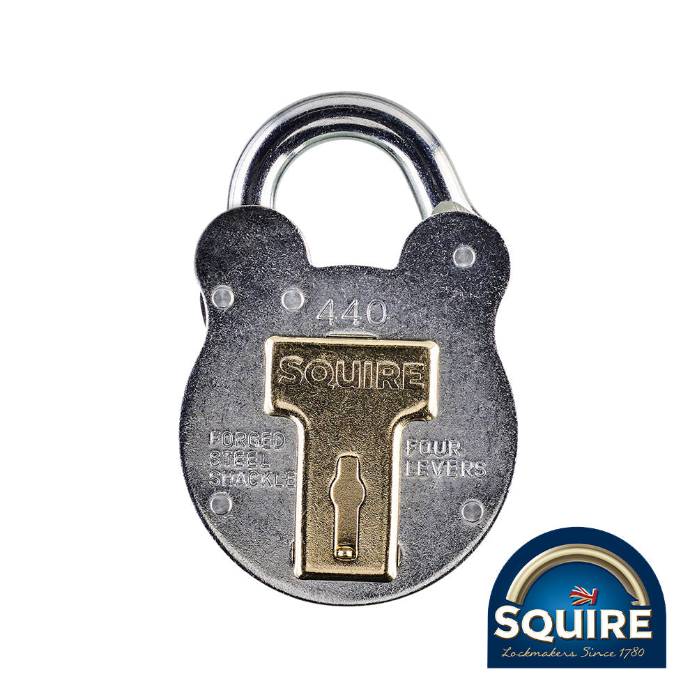 This is an image of Squire - Old English 4 Lever Padlock - 440 40mm (1 Each Blister Pack) SQR701943