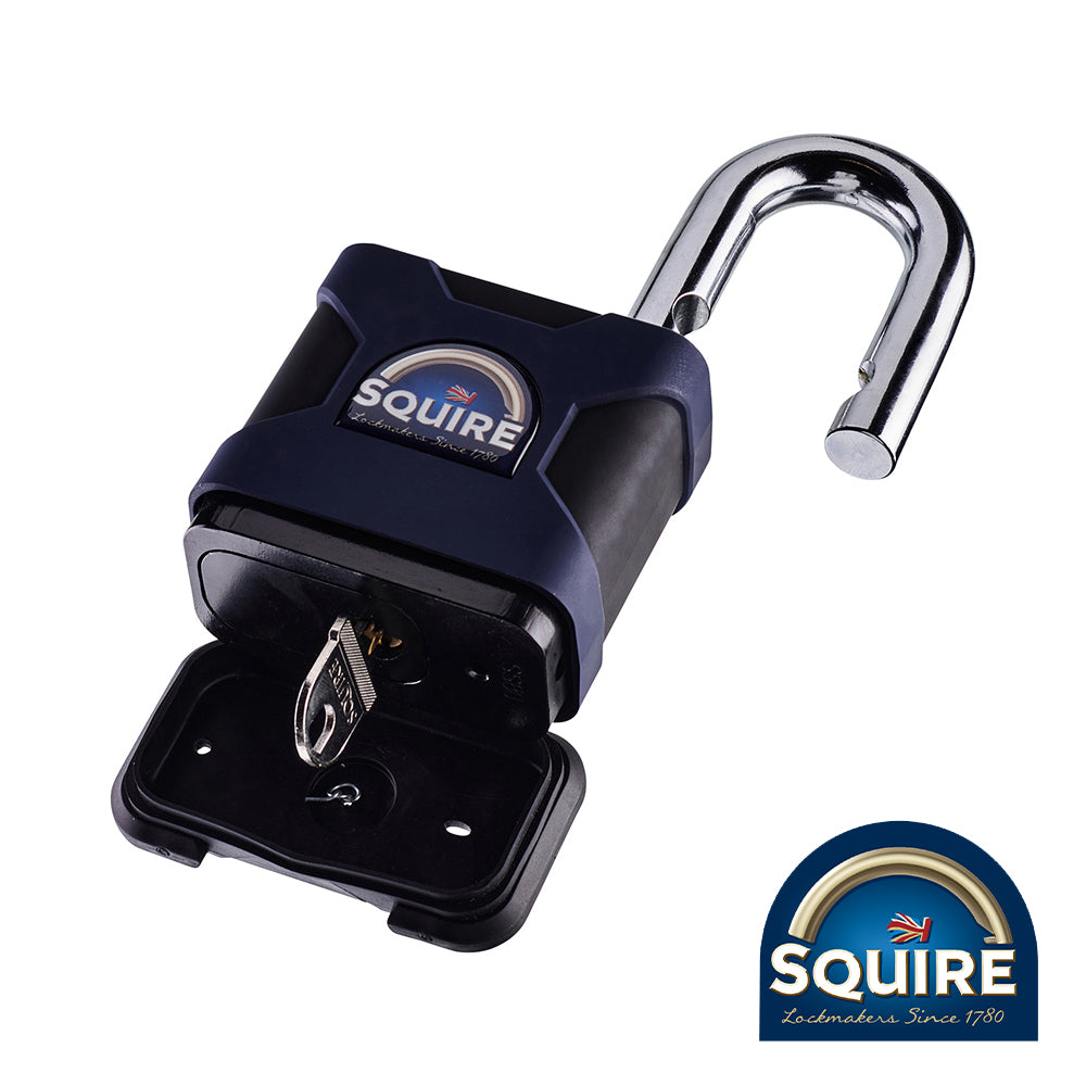 This is an image of Squire - Stronghold Padlock - Open Shackle - SS80S 80mm (1 Each Blister Pack) SQR701963