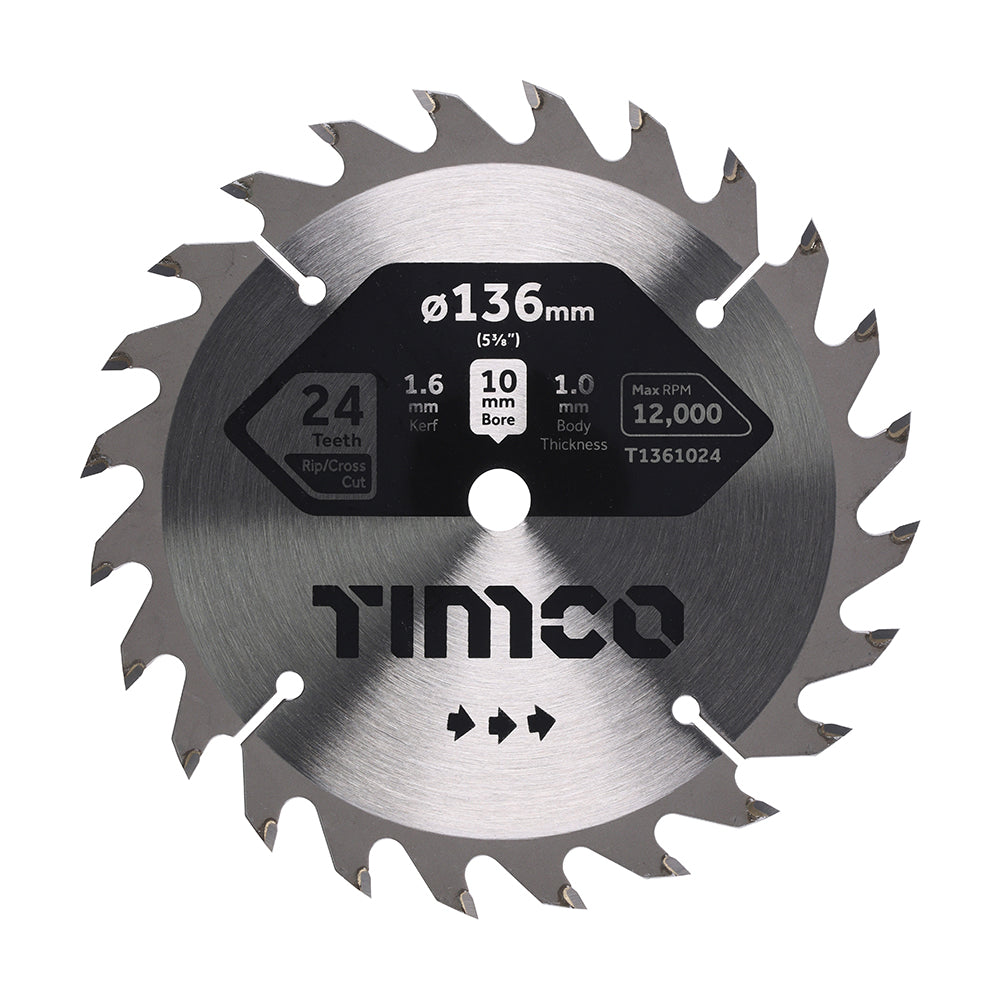 This is an image of Timco - Handheld Cordless Circular Saw Blade 136 x 10 x 24T (1 Each Clamshell) T1361024