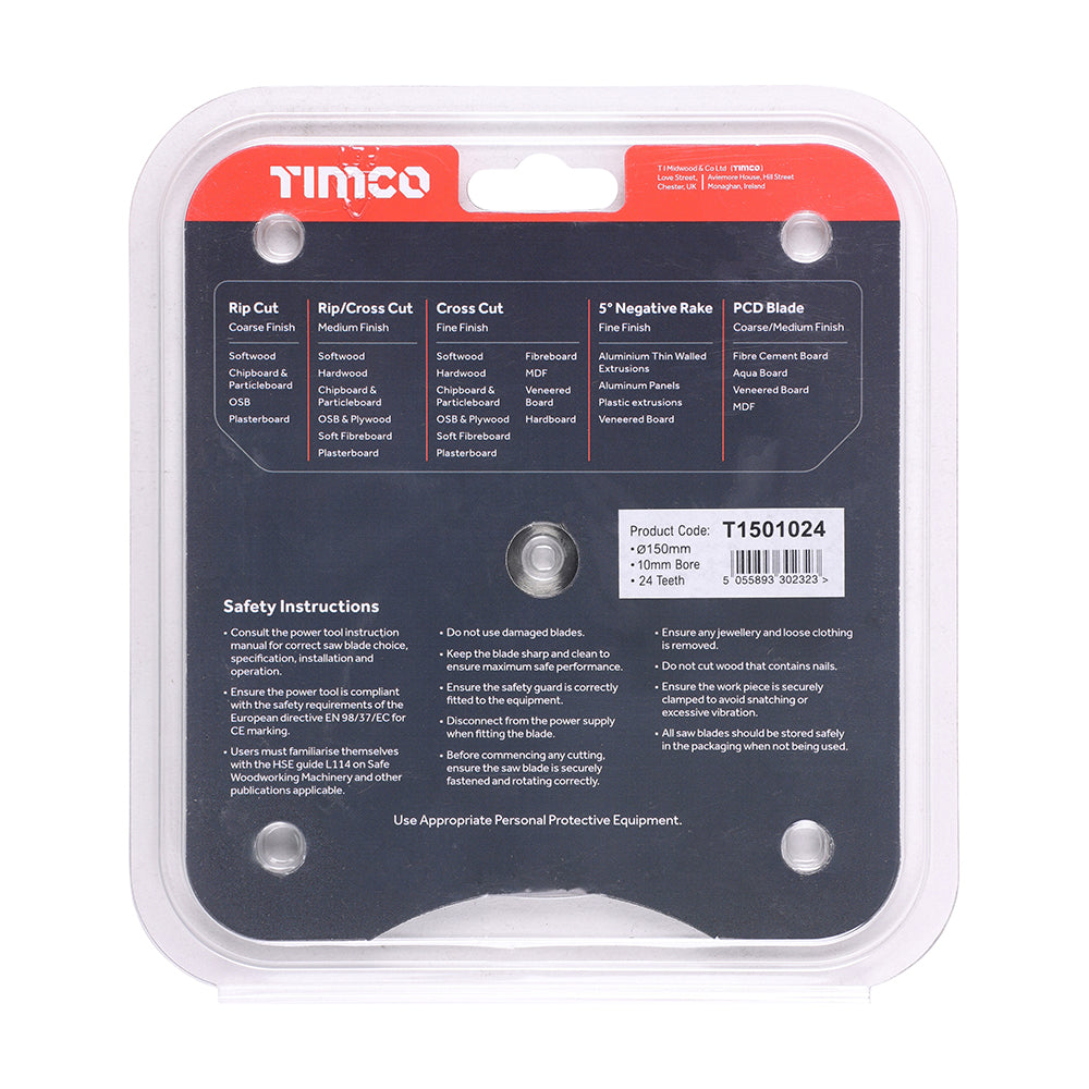 This is an image of Timco - Handheld Cordless Circular Saw Blade 150 x 10 x 24T (1 Each Clamshell) T1501024