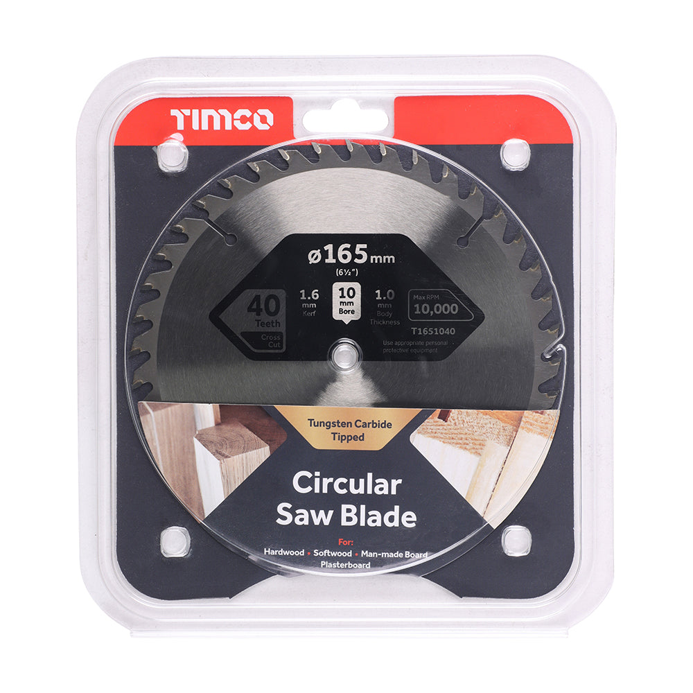 This is an image of Timco - Handheld Cordless Circular Saw Blade 165 x 10 x 40T (1 Each Clamshell) T1651040